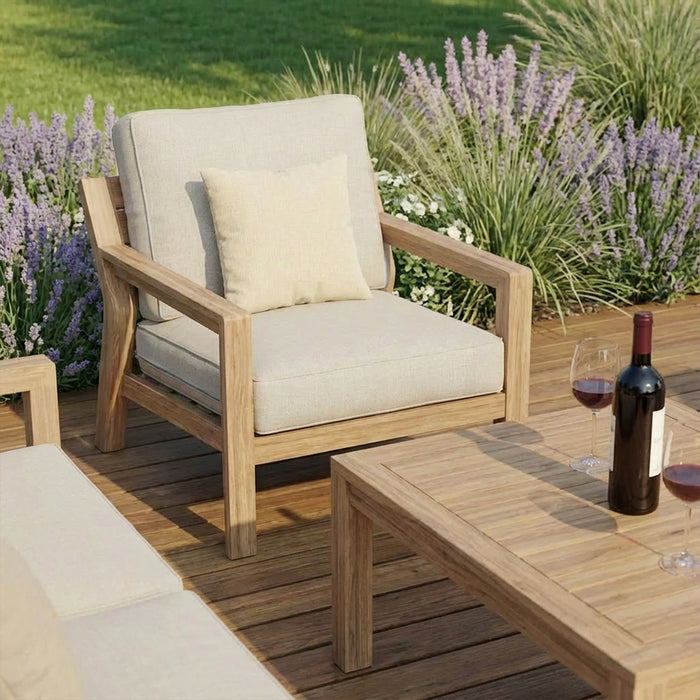 New York 2 Seat Wood Effect Aluminium Sofa Set - Almond