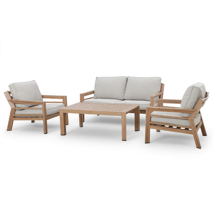 New York 2 Seat Wood Effect Aluminium Sofa Set - Almond