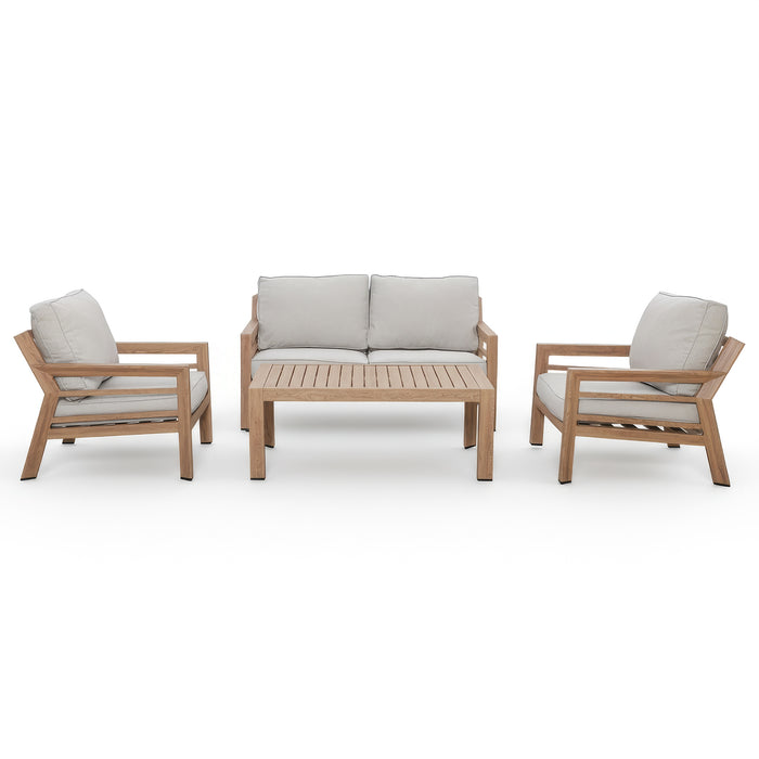 New York 2 Seat Wood Effect Aluminium Sofa Set - Almond