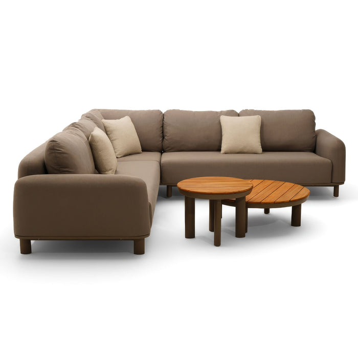Outdoor Fabric Sicily Corner Sofa Set with Round Coffee Tables - Caf
