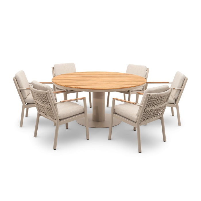 Sicily Rope Weave 6 Seat Round Pedestal Dining Set - Latte