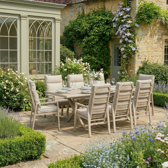 Valencia Reclining 6-8 Seat Aluminium Extending Garden Dining Set - Latte
