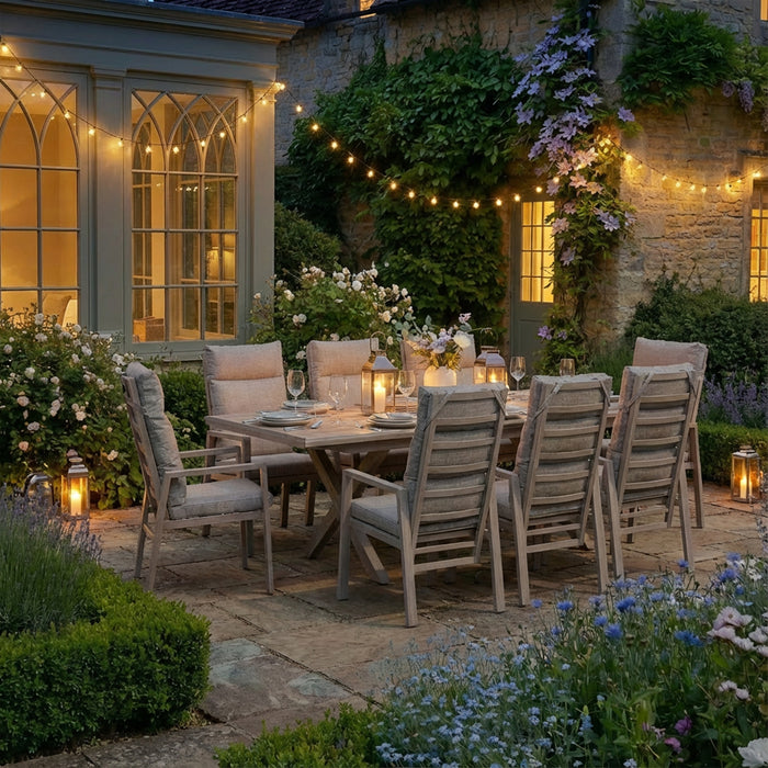 Valencia Reclining 6-8 Seat Aluminium Extending Garden Dining Set - Latte
