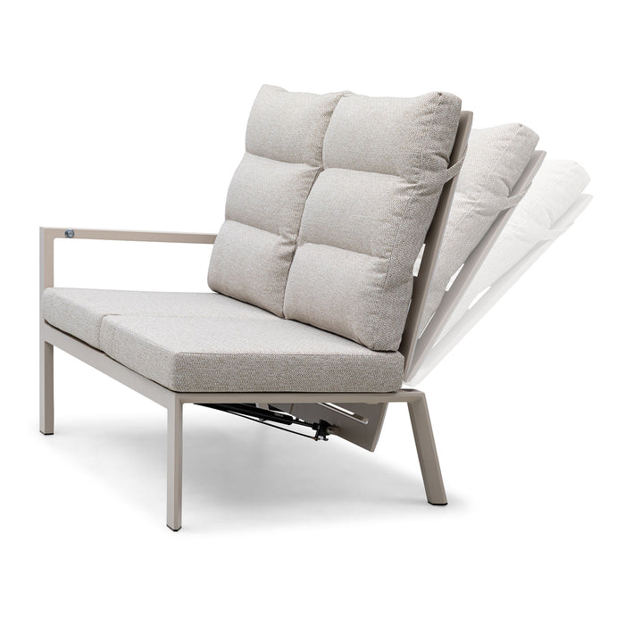 Valencia Reclining Aluminium Corner Garden Dining Set with Rising Table Footstools & Bench - Latte