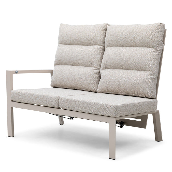 Valencia Reclining Aluminium Corner Garden Dining Set with Rising Table Footstools & Bench - Latte
