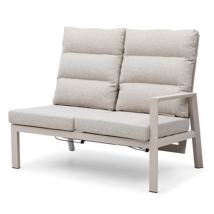 Valencia Reclining Aluminium Corner Garden Dining Set with Rising Table Footstools & Bench - Latte