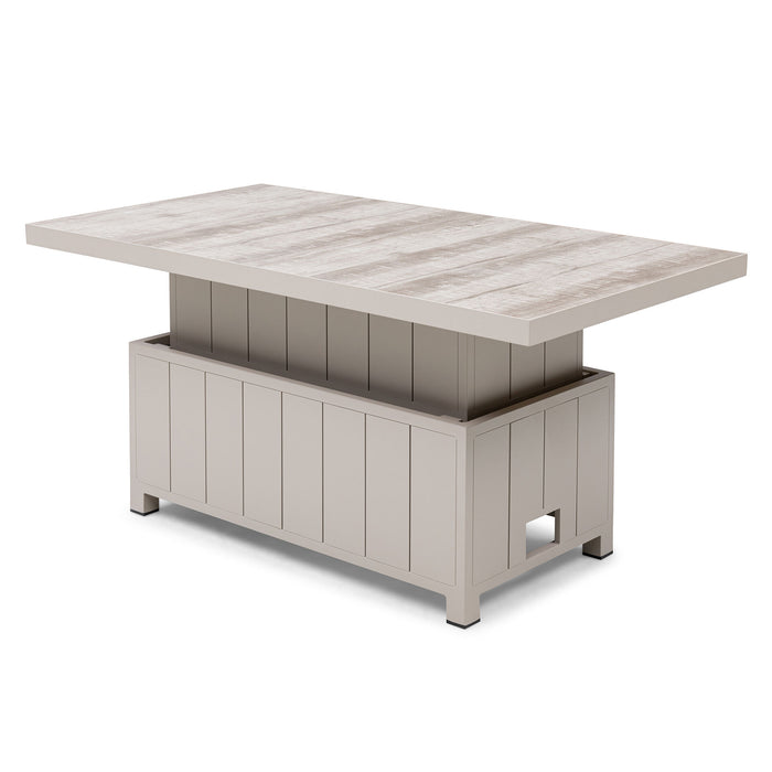 Valencia Reclining Aluminium Corner Garden Dining Set with Rising Table Footstools & Bench - Latte