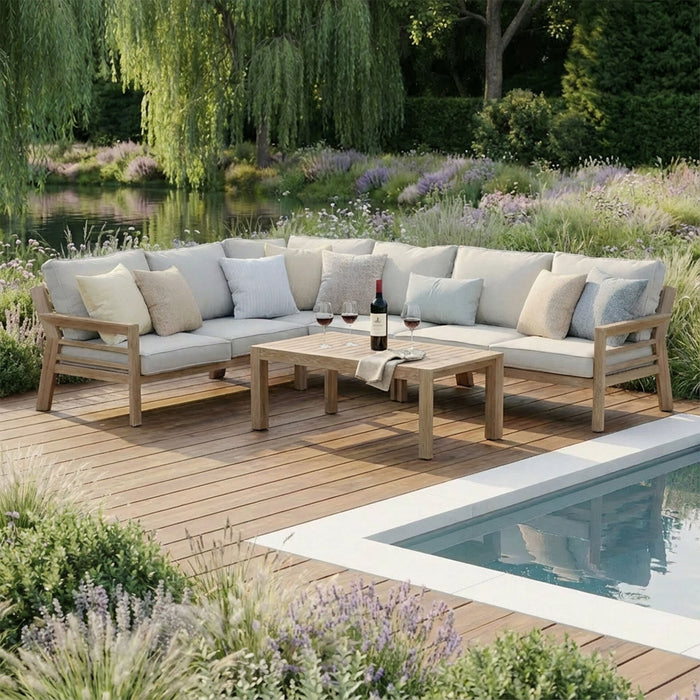 New York Wood Effect Aluminium Corner Sofa Set - Almond