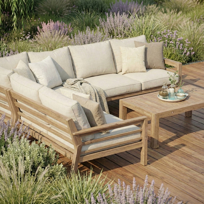 New York Wood Effect Aluminium Corner Sofa Set - Almond