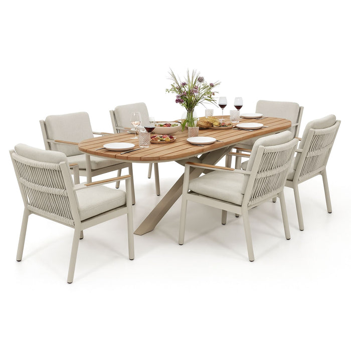 Sicily Rope Weave 6 Seat Rectangular Dining Set - Latte
