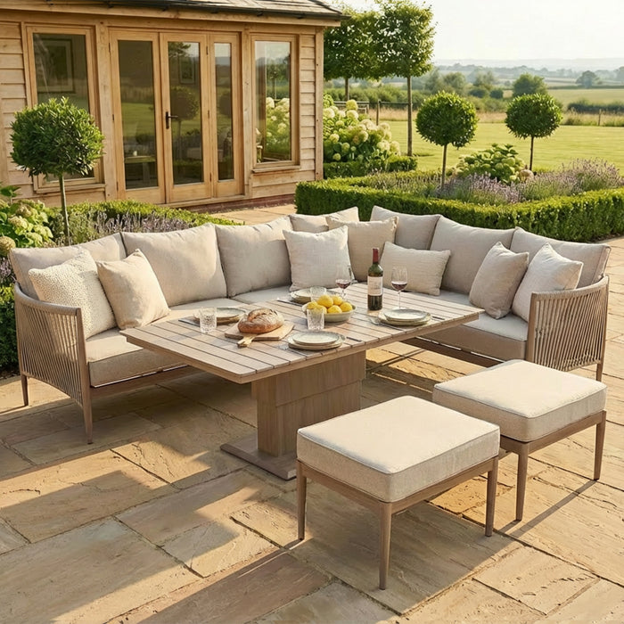 Havana Rope Weave Large Corner Dining Set with Rectangular Rising Table & Footstools