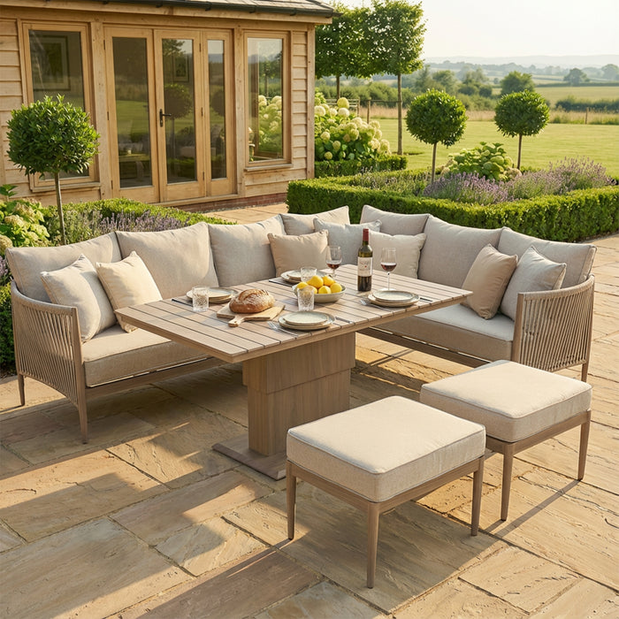 Havana Rope Weave Large Corner Dining Set with Rectangular Rising Table & Footstools