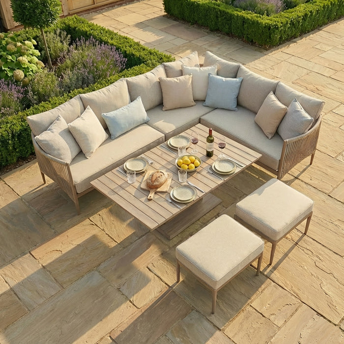 Havana Rope Weave Large Corner Dining Set with Rectangular Rising Table & Footstools