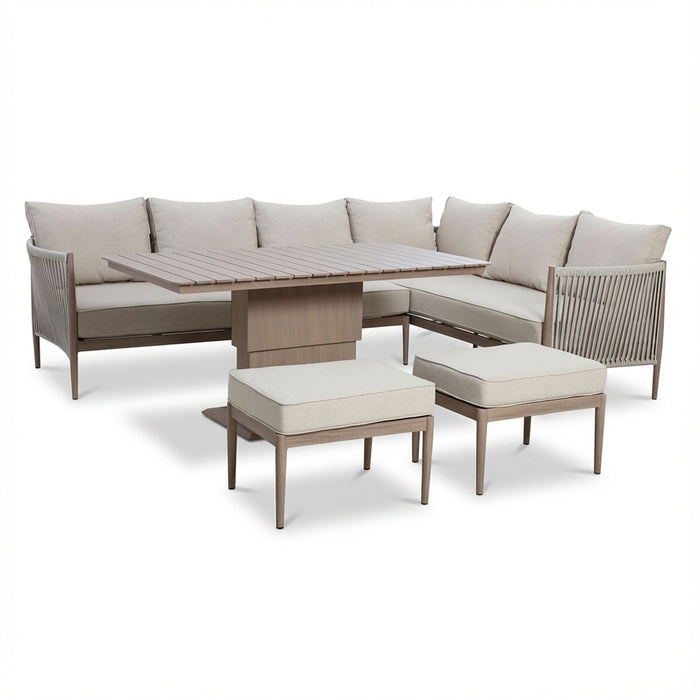 Havana Rope Weave Large Corner Dining Set with Rectangular Rising Table & Footstools