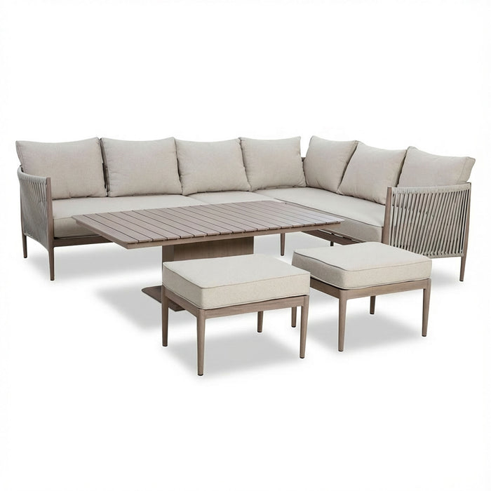 Havana Rope Weave Large Corner Dining Set with Rectangular Rising Table & Footstools