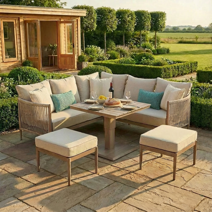 Havana Rope Weave Small Corner Dining Set with Square Rising Table & Footstools