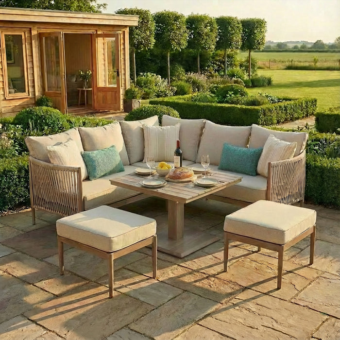 Havana Rope Weave Small Corner Dining Set with Square Rising Table & Footstools