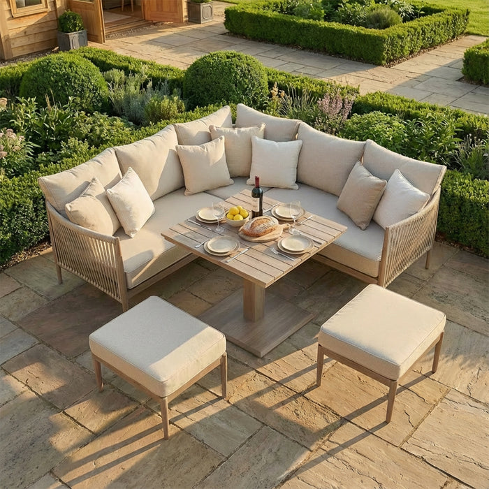 Havana Rope Weave Small Corner Dining Set with Square Rising Table & Footstools