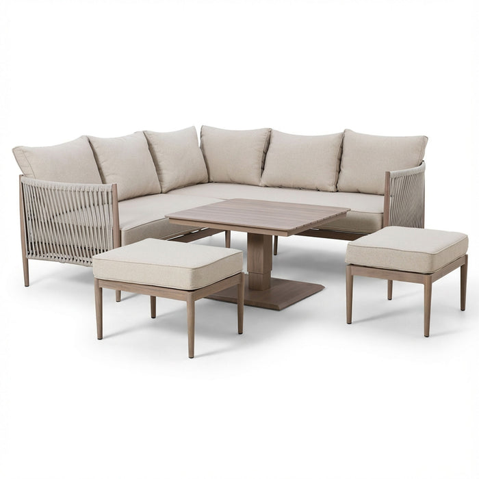Havana Rope Weave Small Corner Dining Set with Square Rising Table & Footstools