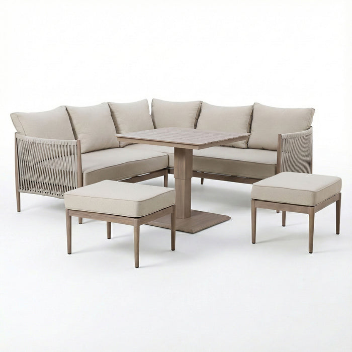 Havana Rope Weave Small Corner Dining Set with Square Rising Table & Footstools