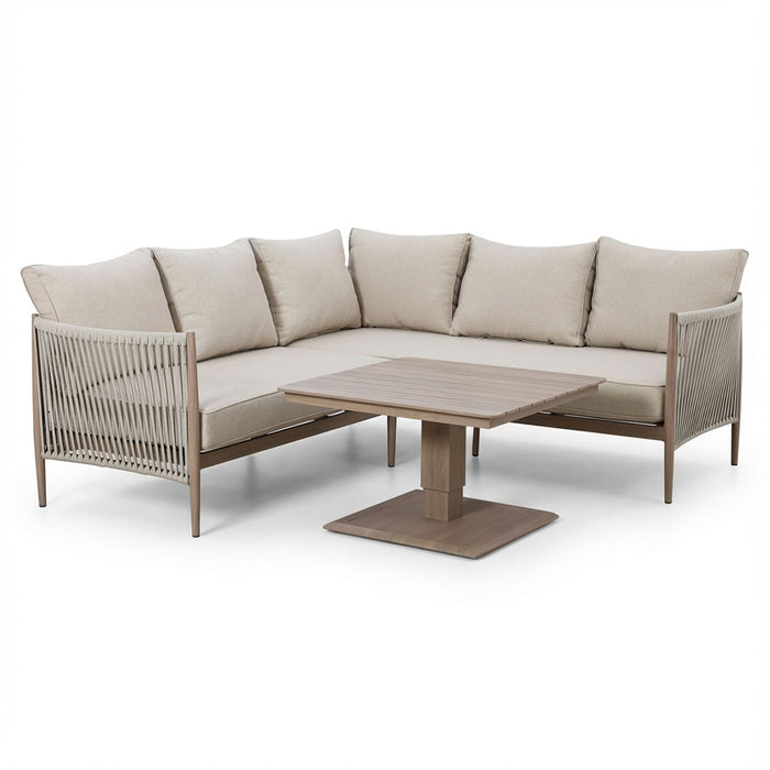 Havana Rope Weave Small Corner Dining Set with Square Rising Table & Footstools