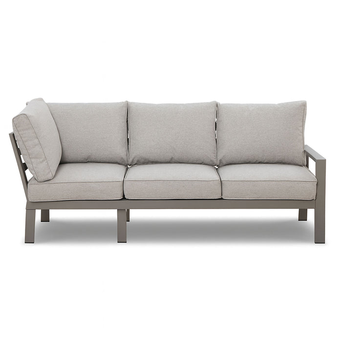 Montreal Aluminium Large Garden Corner Dining Set with Rectangular Rising Table Footstool & Bench - Cool Linen