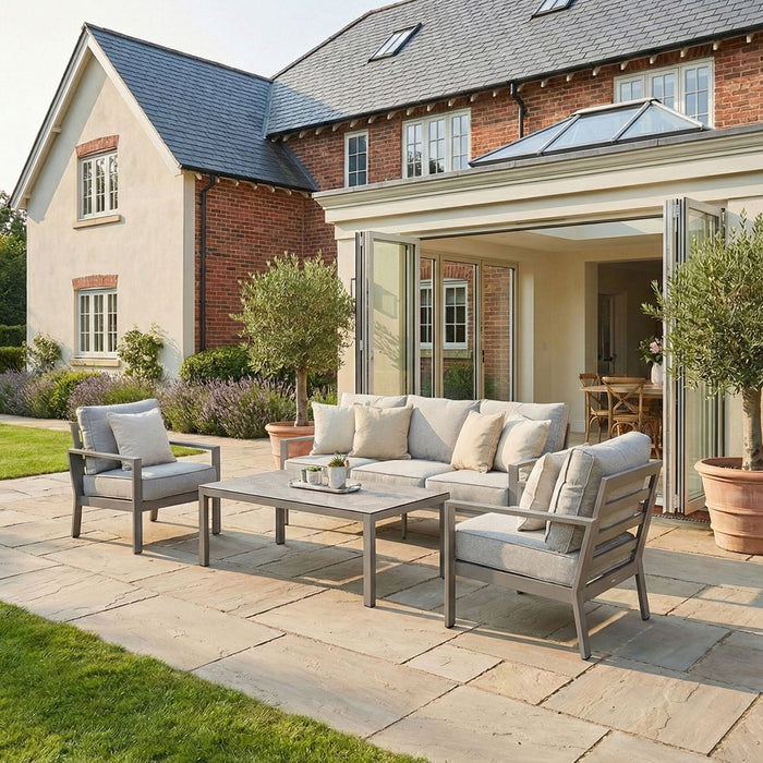 Montreal Aluminium 3 Seat Garden Sofa Set with Rectangular Coffee Table - Cool Linen