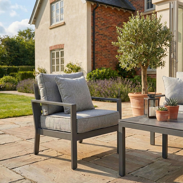 Montreal Aluminium 3 Seat Garden Sofa Set with Rectangular Coffee Table - Cool Linen