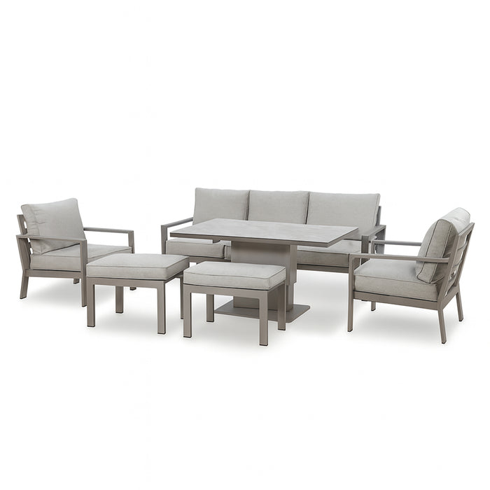 Montreal Aluminium 3 Seat Garden Sofa Dining Set with Rising Table & Footstools - Cool Linen