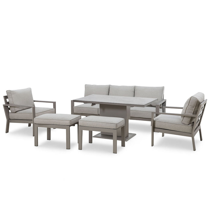 Montreal Aluminium 3 Seat Garden Sofa Dining Set with Rising Table & Footstools - Cool Linen