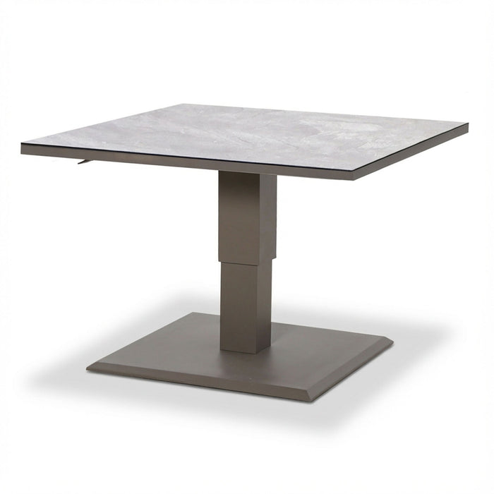 Montreal Aluminium Small Garden Sofa Dining Set with Square Rising Table & Footstools - Cool Linen