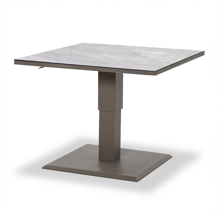 Montreal Aluminium Small Garden Sofa Dining Set with Square Rising Table & Footstools - Cool Linen