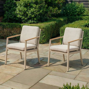 Pair of Sicily Rope Weave Garden Dining Chairs with Teak Arms - Latte