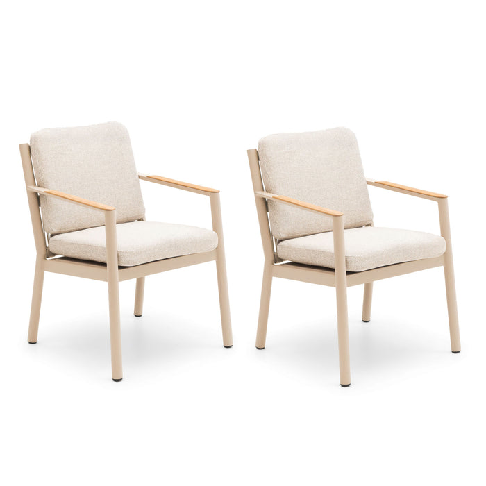 Pair of Sicily Rope Weave Garden Dining Chairs with Teak Arms - Latte