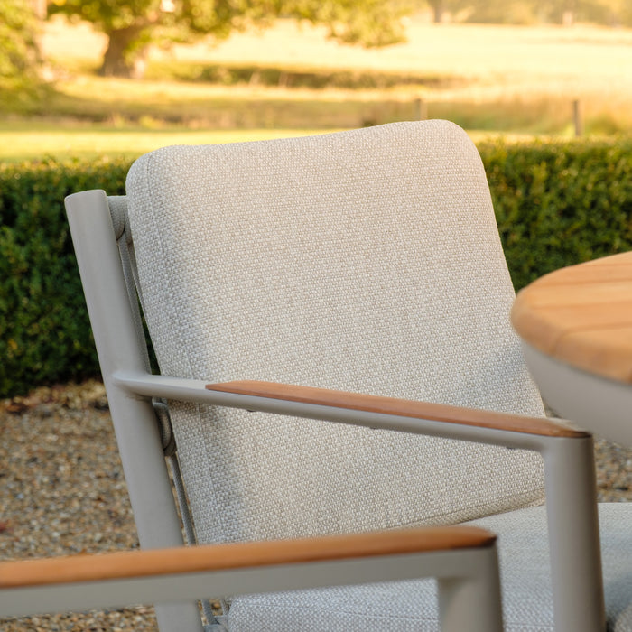 Pair of Sicily Rope Weave Garden Dining Chairs with Teak Arms - Latte
