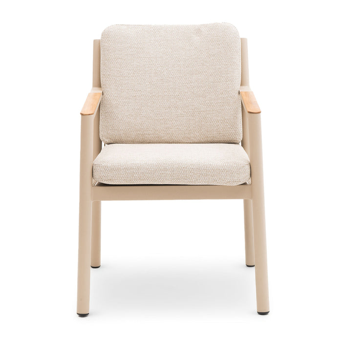 Pair of Sicily Rope Weave Garden Dining Chairs with Teak Arms - Latte