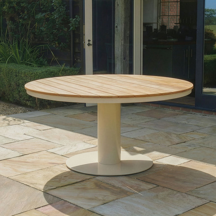 Sicily 6 Seat Round Pedestal Teak Garden Dining Table - Latte