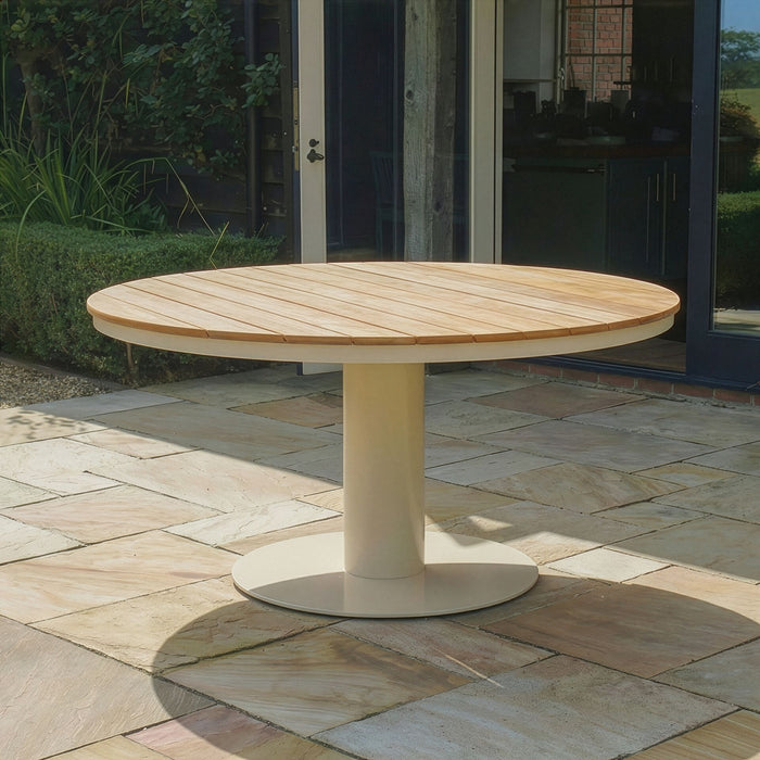 Sicily 6 Seat Round Pedestal Teak Garden Dining Table - Latte