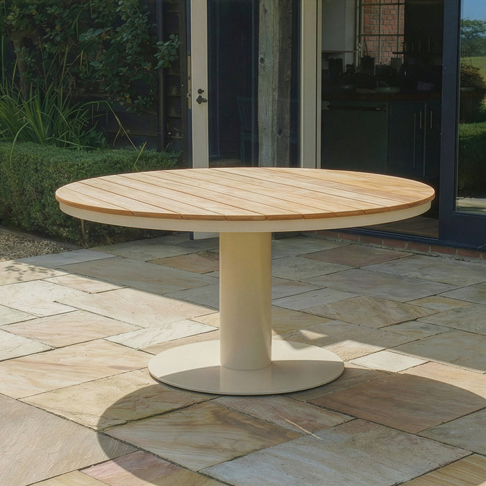 Sicily 6 Seat Round Pedestal Teak Garden Dining Table - Latte