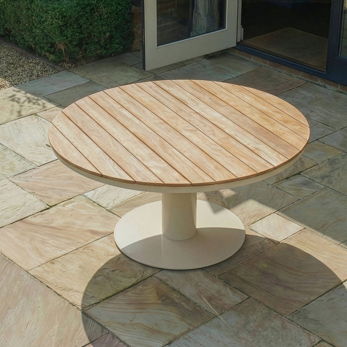 Sicily 6 Seat Round Pedestal Teak Garden Dining Table - Latte