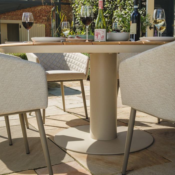 Sicily 6 Seat Round Pedestal Teak Garden Dining Table - Latte