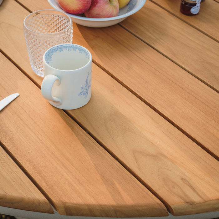 Sicily 6 Seat Round Pedestal Teak Garden Dining Table - Latte