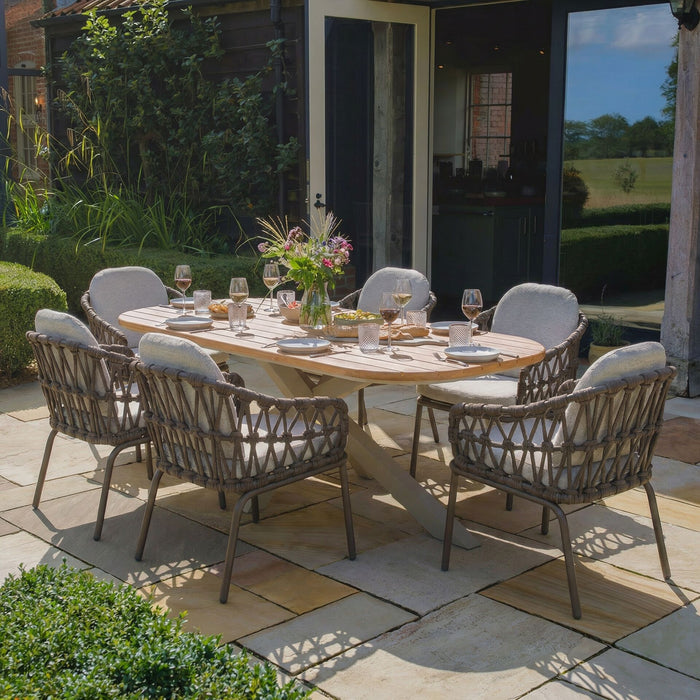 Sicily Open Rope Weave 6 Seat Rectangular Dining Set