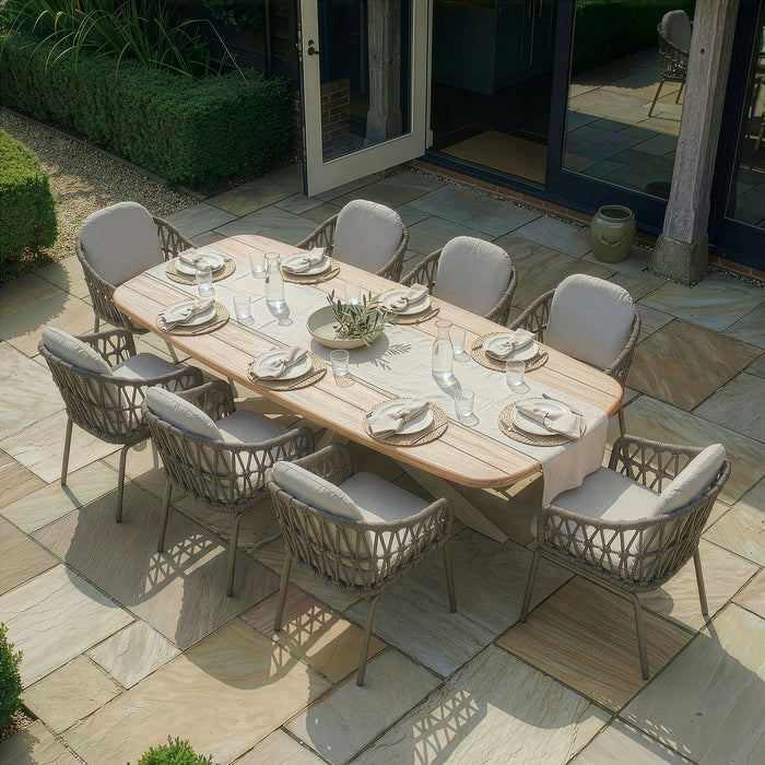 Sicily Open Rope Weave 8 Seat Rectangular Dining Set
