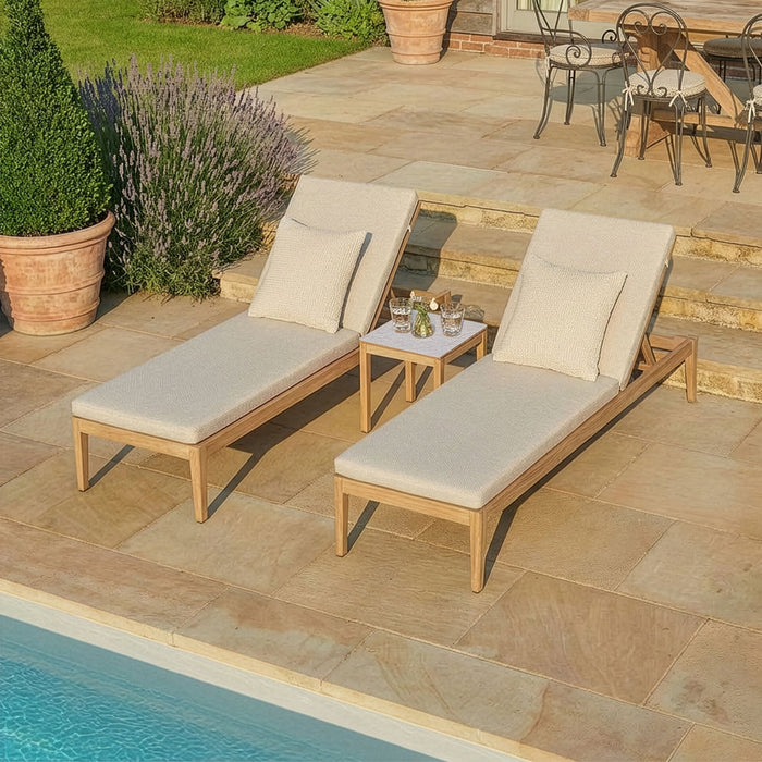 Burford Aluminium Sunlounger Set with Square Side Table - Almond