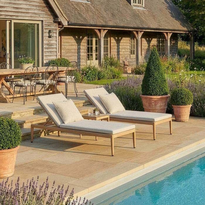 Burford Aluminium Sunlounger Set with Square Side Table - Almond
