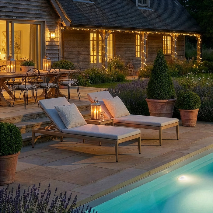 Burford Aluminium Sunlounger Set with Square Side Table - Almond