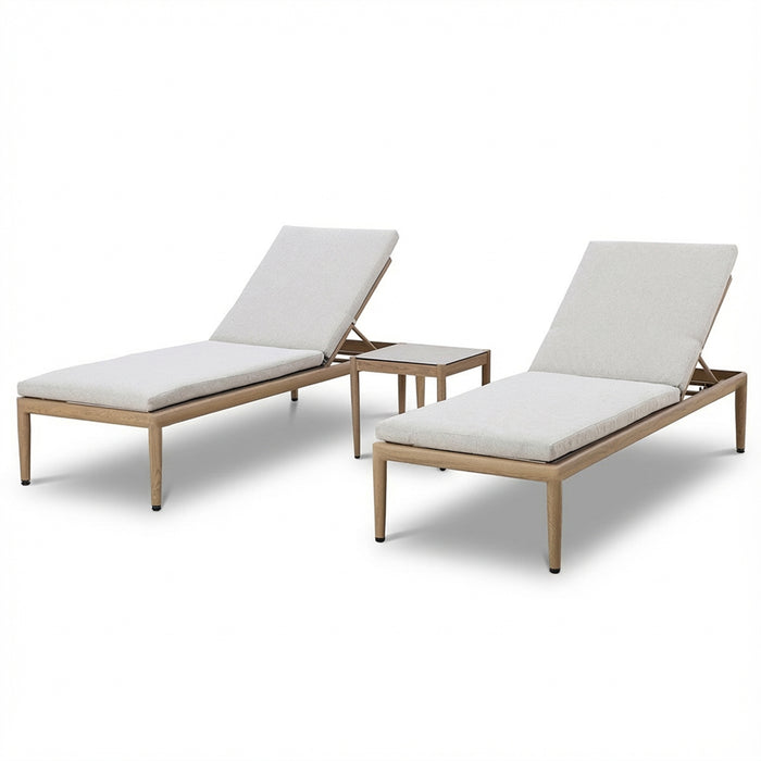 Burford Aluminium Sunlounger Set with Square Side Table - Almond