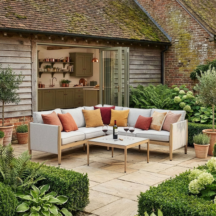 Burford Small Aluminium Corner Sofa Set with Square Coffee Table - Almond
