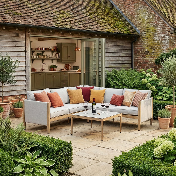 Burford Small Aluminium Corner Sofa Set with Square Coffee Table - Almond